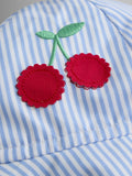 JoJo Maman Bébé blue cherry stripe floppy swim hat, UK version