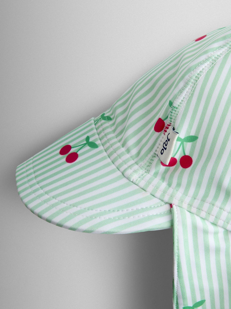 JoJo Maman Bébé swim hat Green Cherry Stripe, imported from the UK