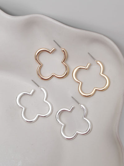 Boucles d'oreilles créoles ouvertes en trèfle métallisé poli Mood Lot de 2