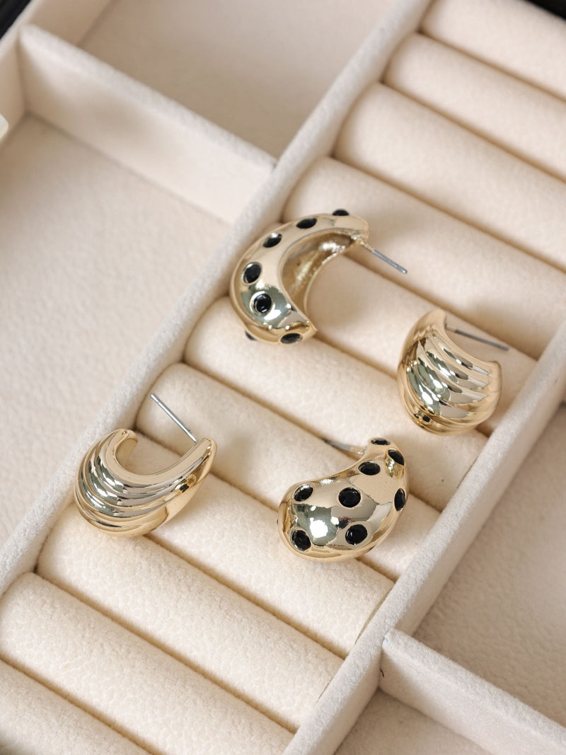 Mood Gold Tone Polished Jet Crystal Dome Earrings 2 Pack