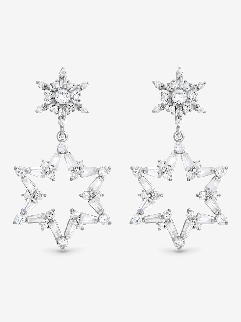 Silver Plated Crystal Star Drop Earrings with Post and Bullet Back 12mm x 12mm
