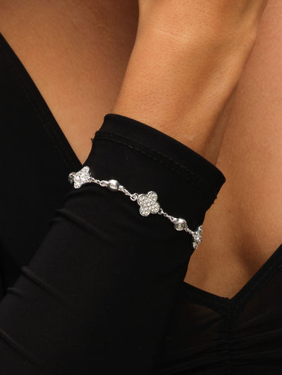 Bracelet Trèfle Argenté Plaqué Cristal et Nacre