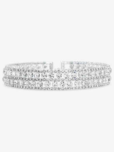 Statement-Choker-Halskette in Silber mit Kristall und gemischten Steinen