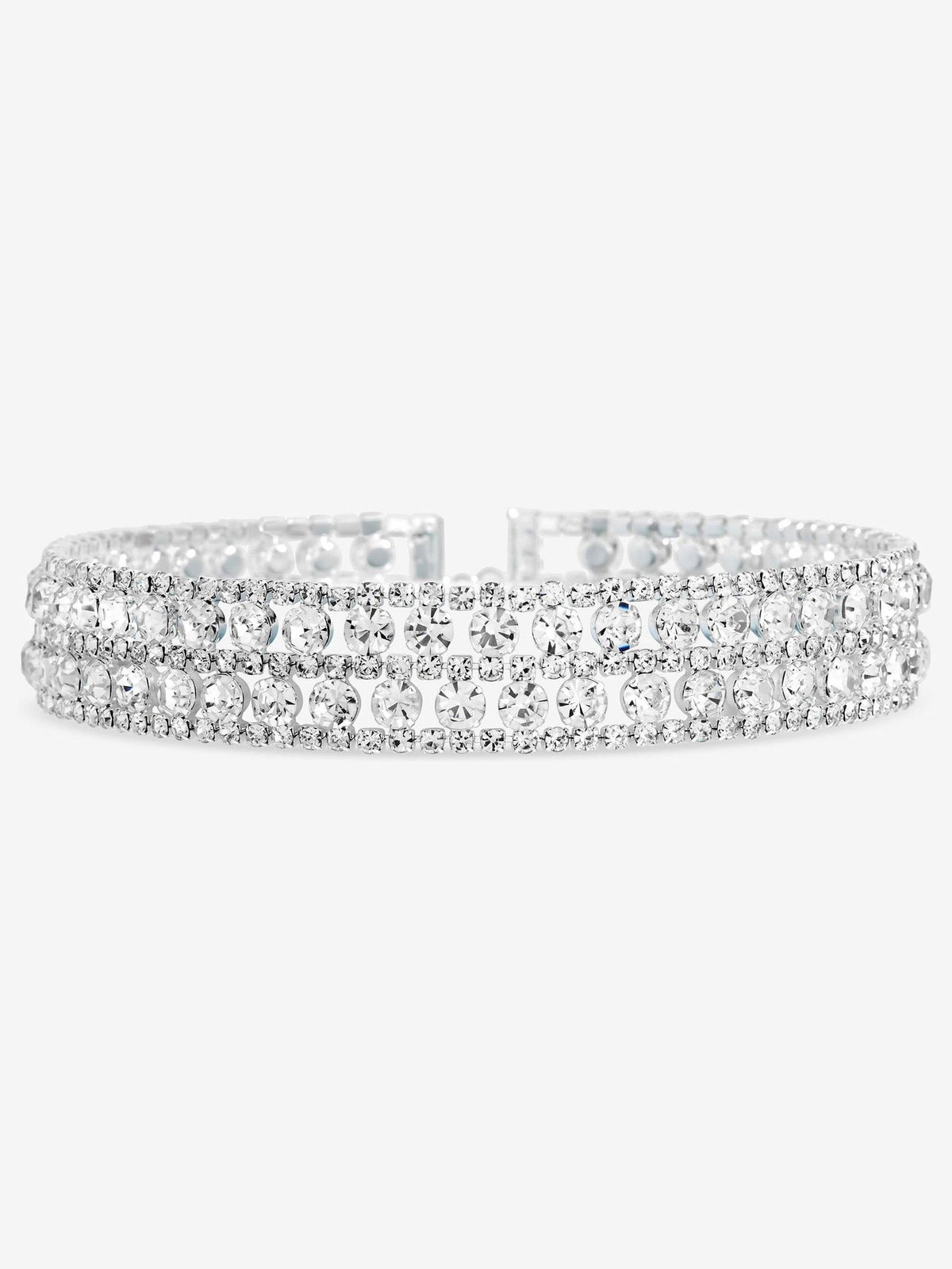 Silver Tone Crystal Mixed Stone Statement Choker Necklace with Lobster Clasp and Extender