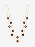 Gold Tone Polished Burgundy Clover Double Row Necklace