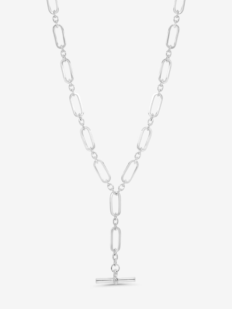 Mood Silver Tone Polished T Bar Necklace