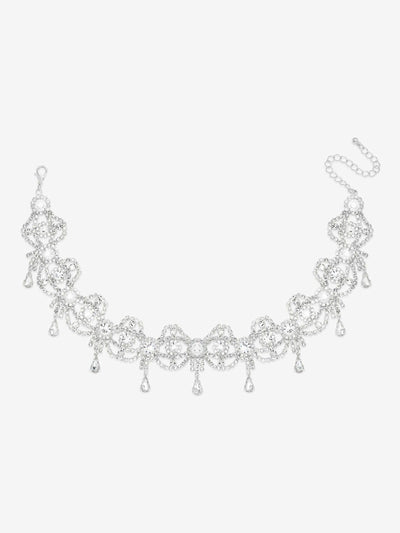 Halskette Choker mit Schleifen-Anhänger aus Kristall und silberfarbener Fassung mit Hummerverschluss, 330 mm Länge
