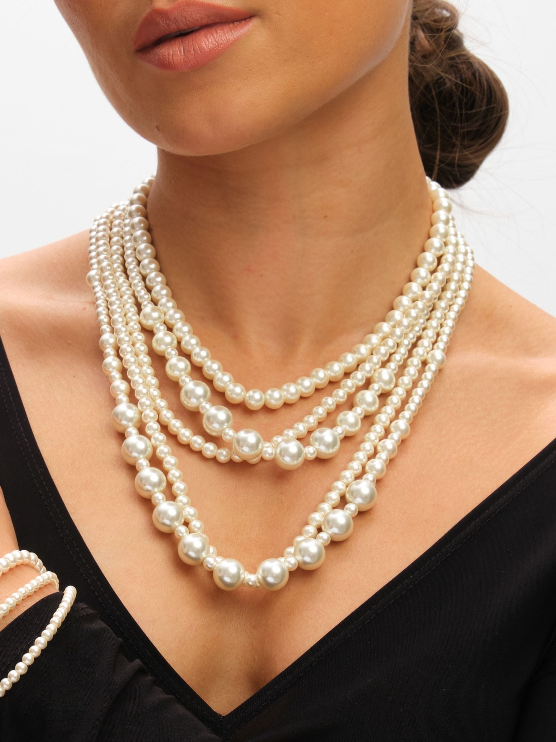 Mood Cream Pearl Multi Row Statement Necklace