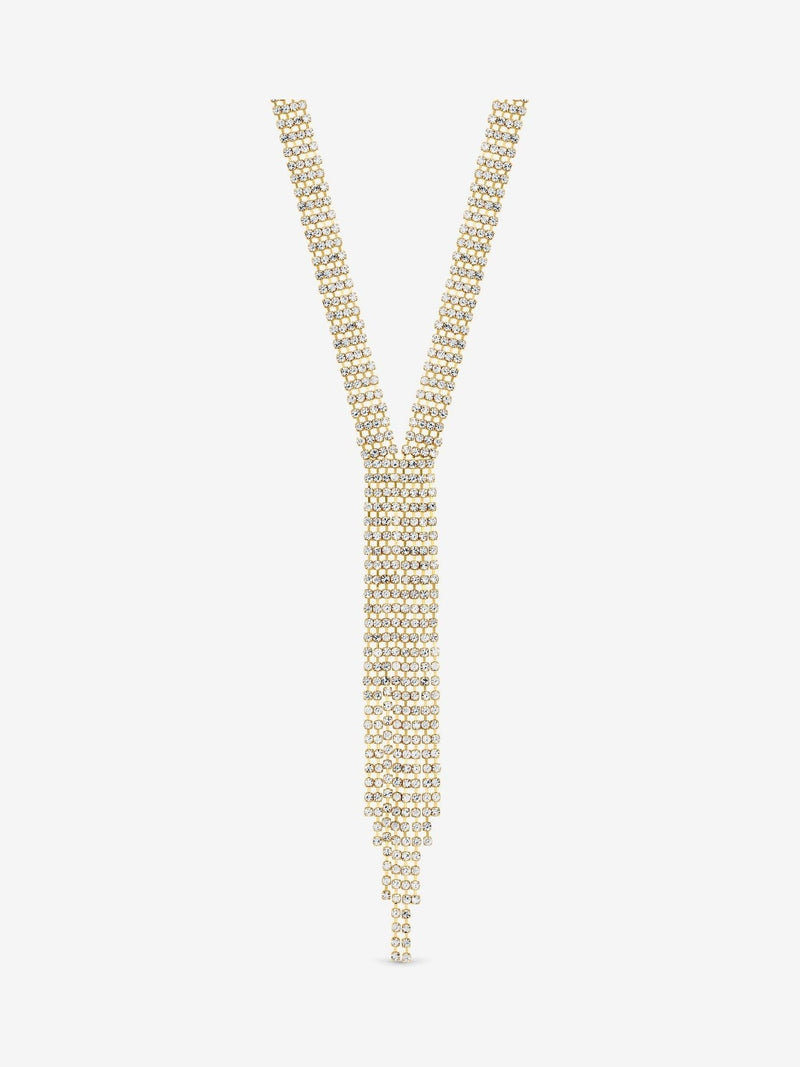 Gold Tone Crystal Multi-Row Y Statement Necklace with Lobster Clasp
