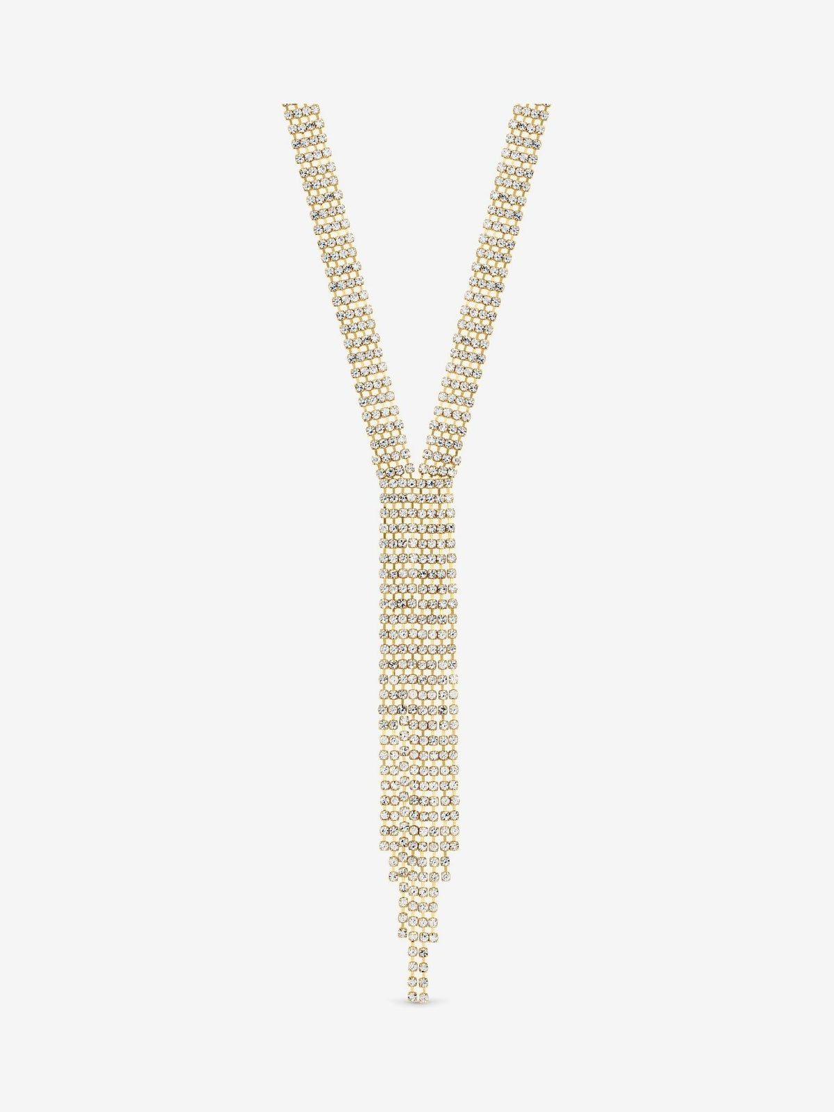 Gold Tone Crystal Multi-Row Y Statement Necklace with Lobster Clasp