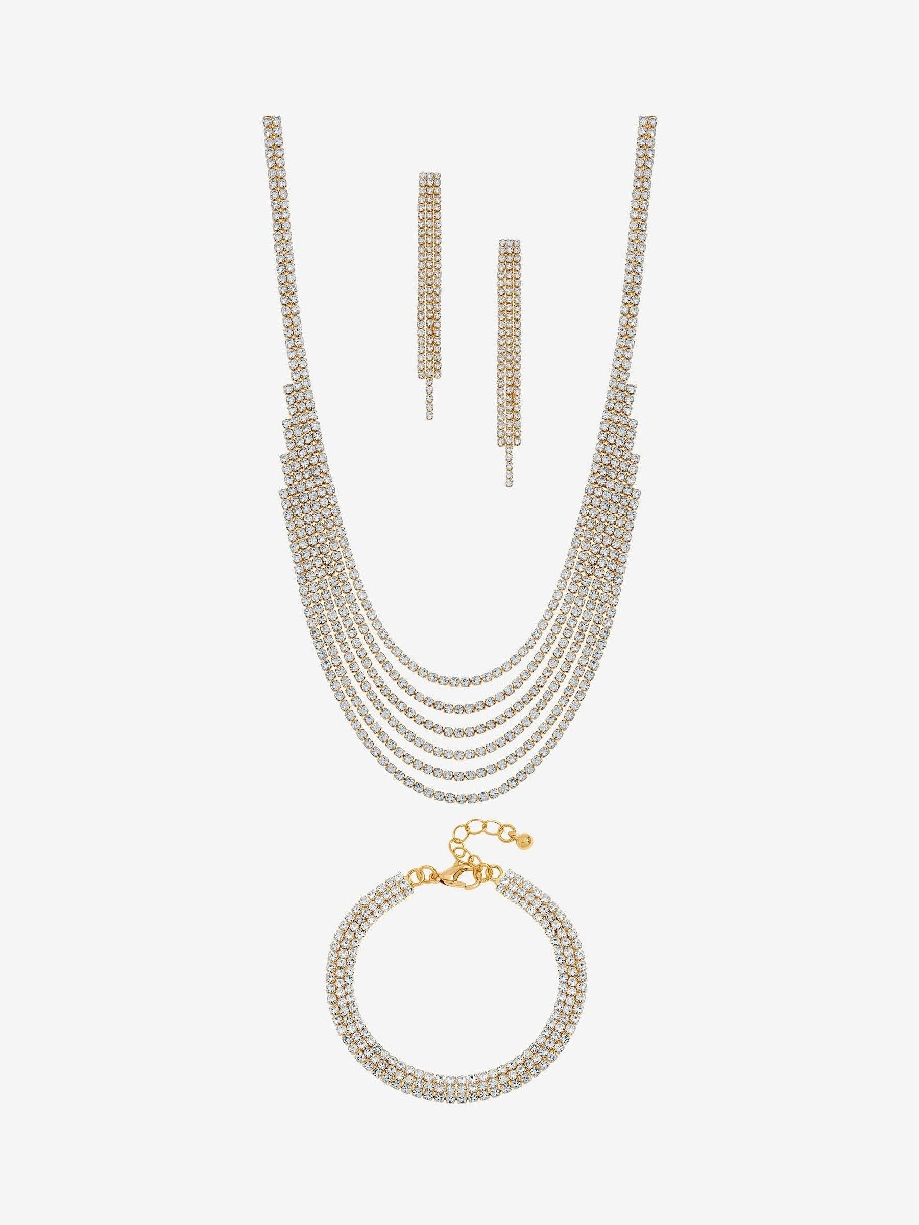 Mood Gold Tone Crystal Multirow 3 Piece Jewellery Set