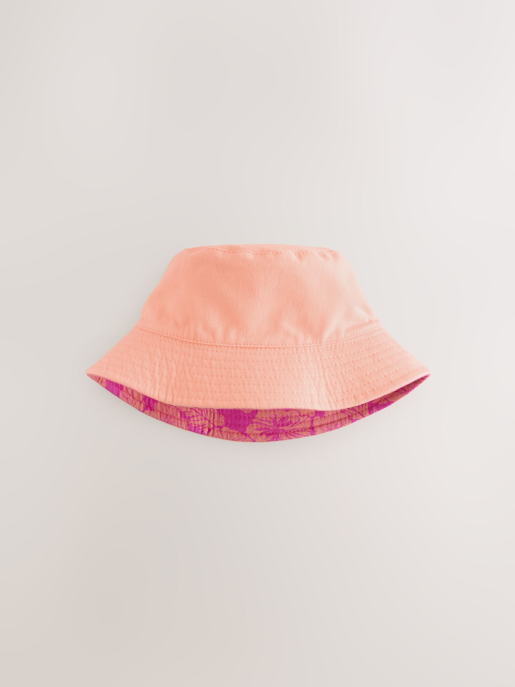 Hibiscus printed bucket hat pink purple reversible 3mths-16yrs (British brand)