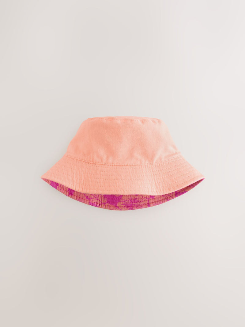 Hibiscus printed bucket hat pink purple reversible 3mths-16yrs (British brand)