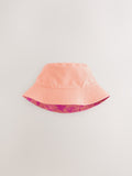 Hibiscus printed bucket hat pink purple reversible 3mths-16yrs (British brand)