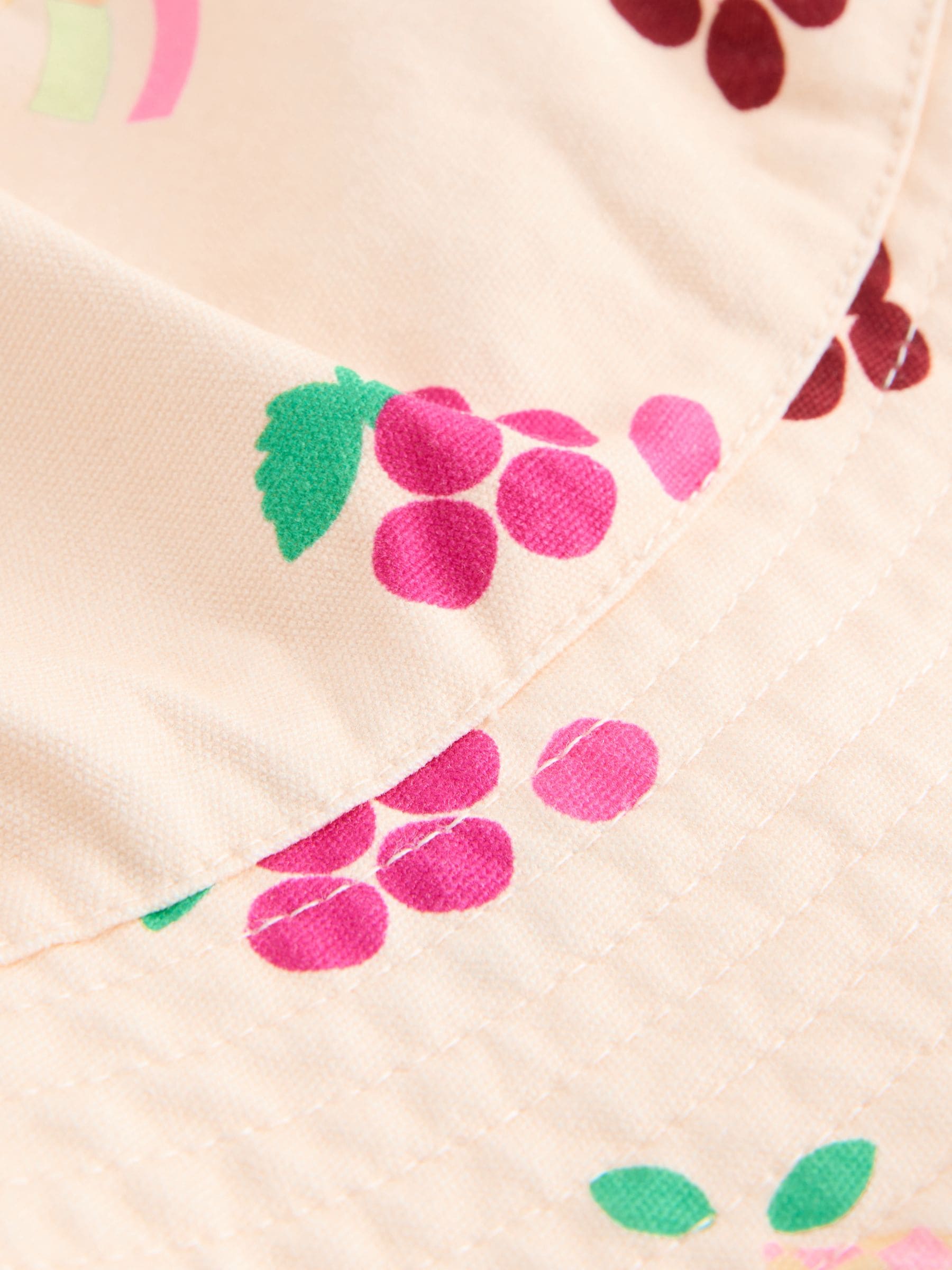 Pink fruit pattern bucket hat for children, imported from the UK