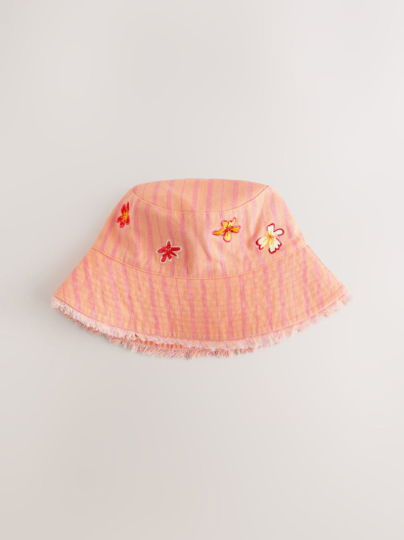 Coral pink hibiscus bucket hat for children - British product