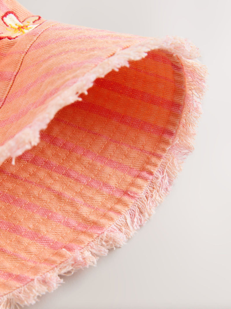 Coral pink hibiscus bucket hat for children - British product