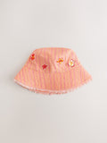Coral pink hibiscus bucket hat for children - British product