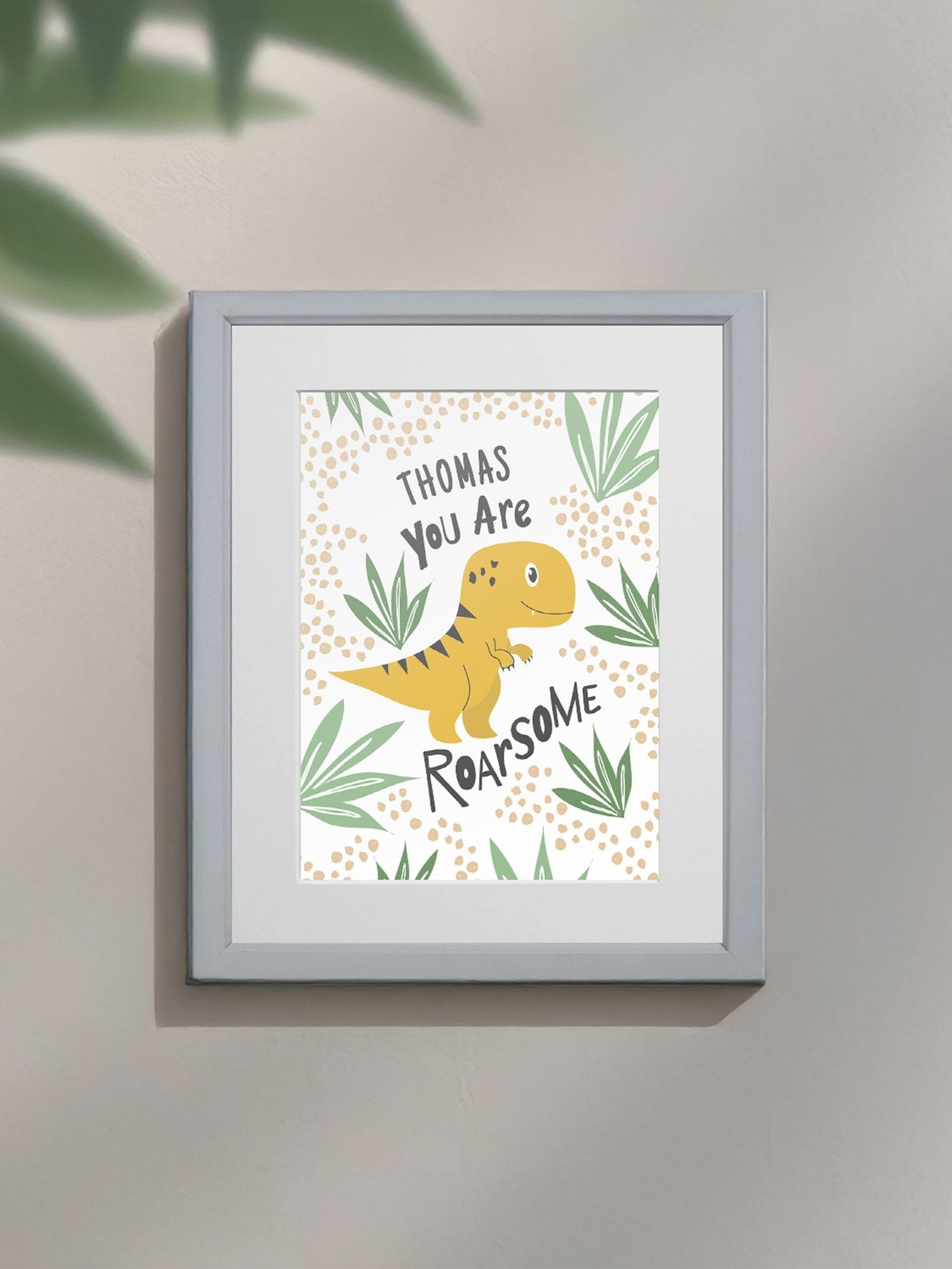 Jonnys Sister personalised dinosaur framed print 12x10 inch, imported from the UK