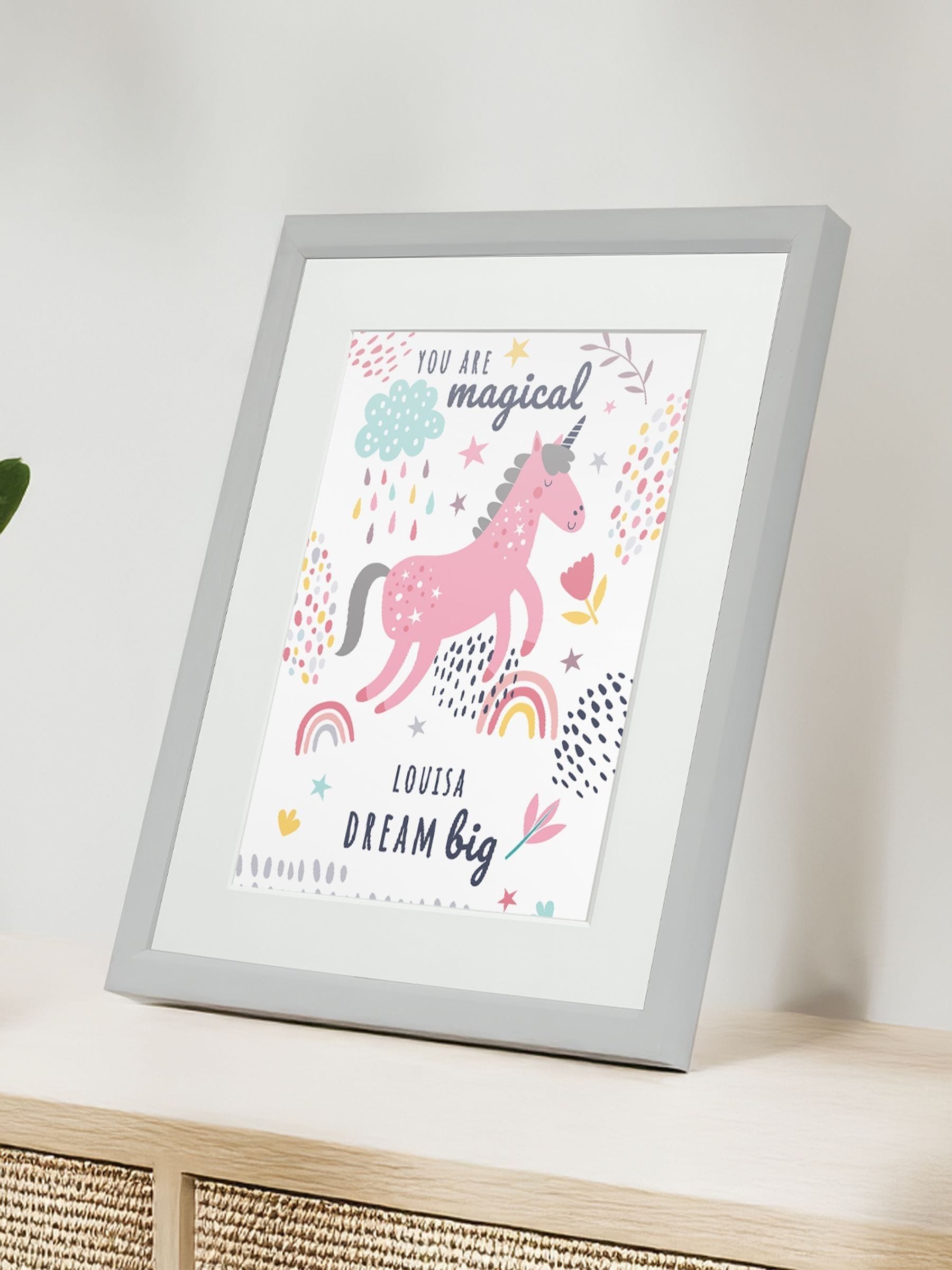 Jonnys Sister personalised unicorn framed print 12x10 inch, imported from the UK