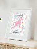 Jonnys Sister personalised unicorn framed print 12 x 10 inches, imported from the UK