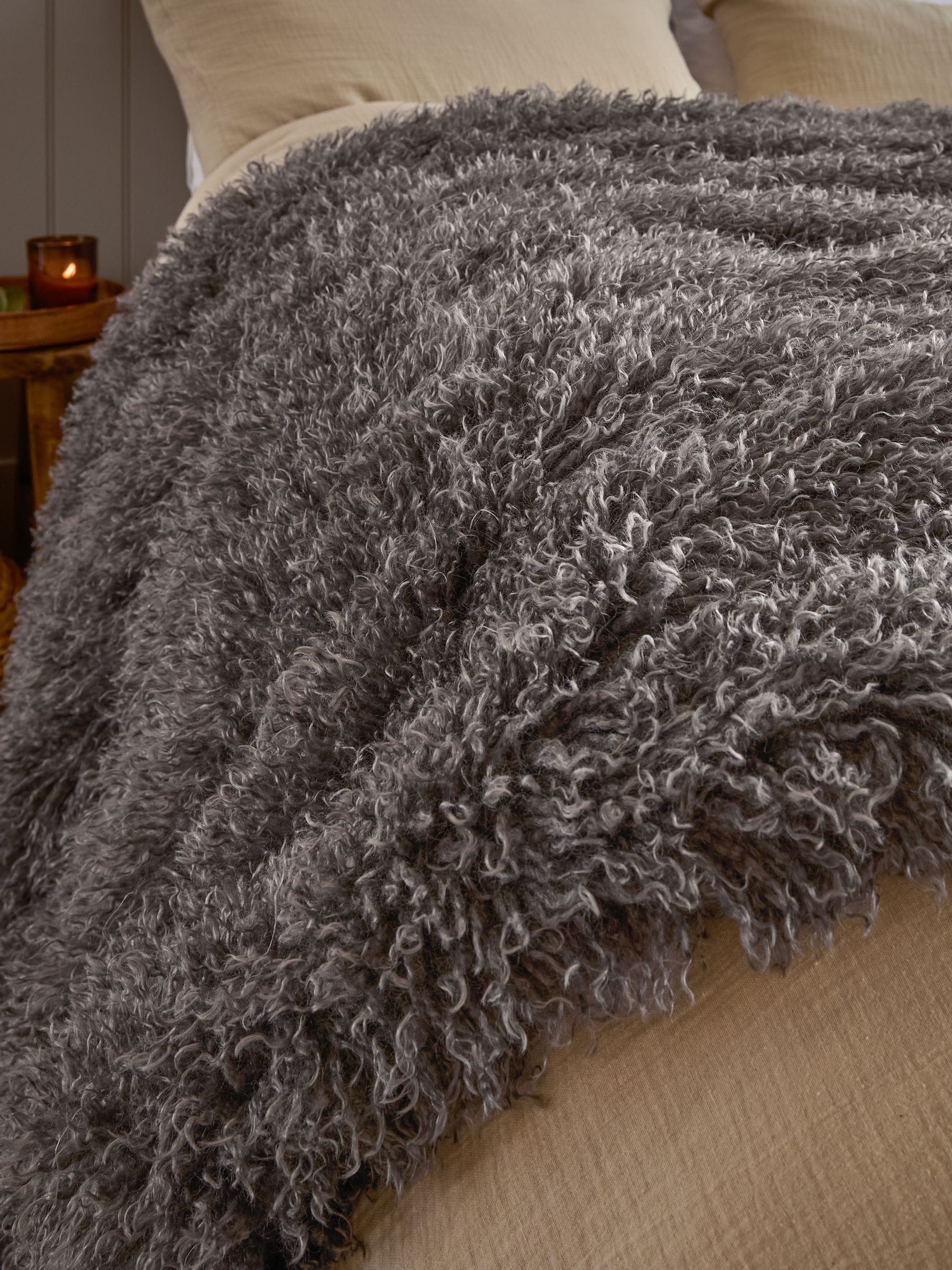 Furn Grey Rowan Faux Fur Throw 175x130cm - British product