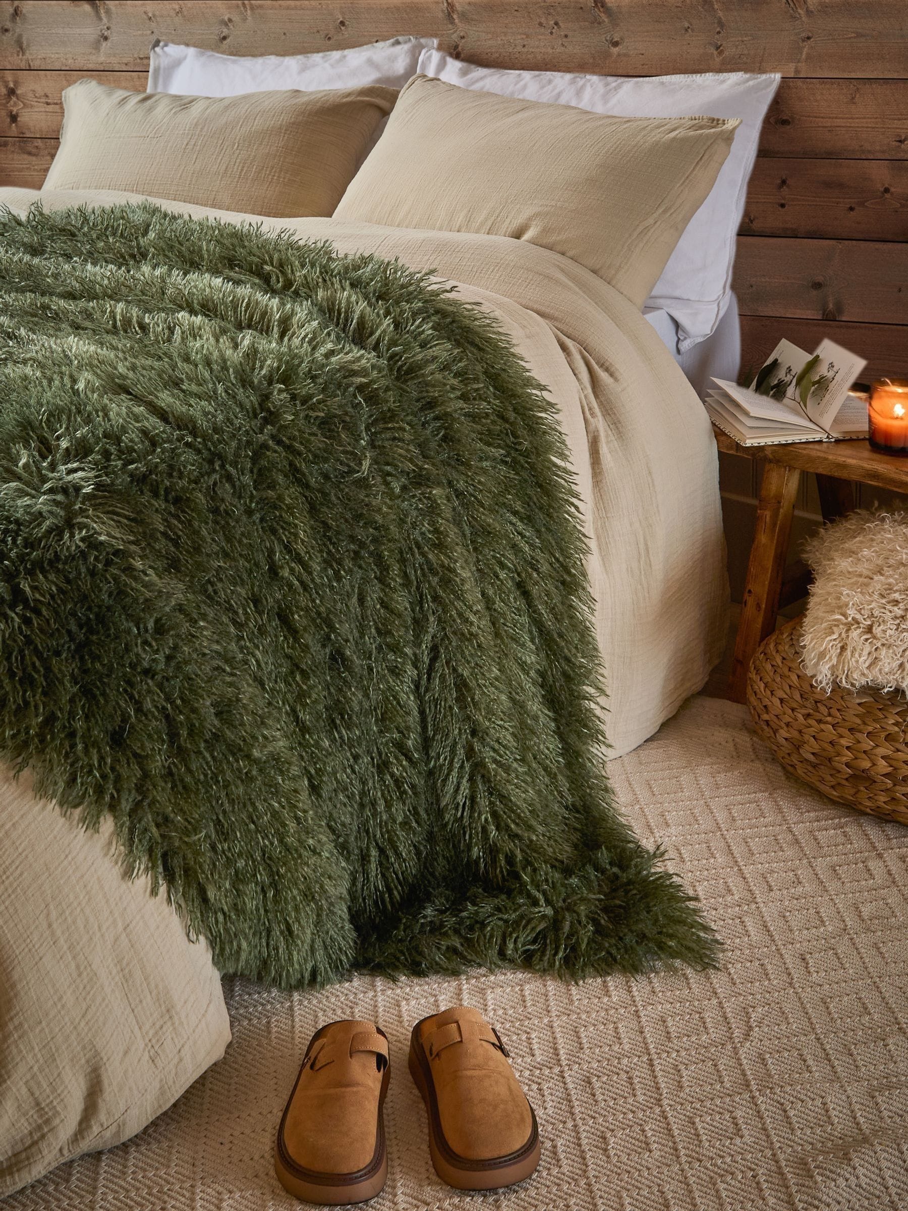 Furn Khaki Rowan Faux Fur Throw