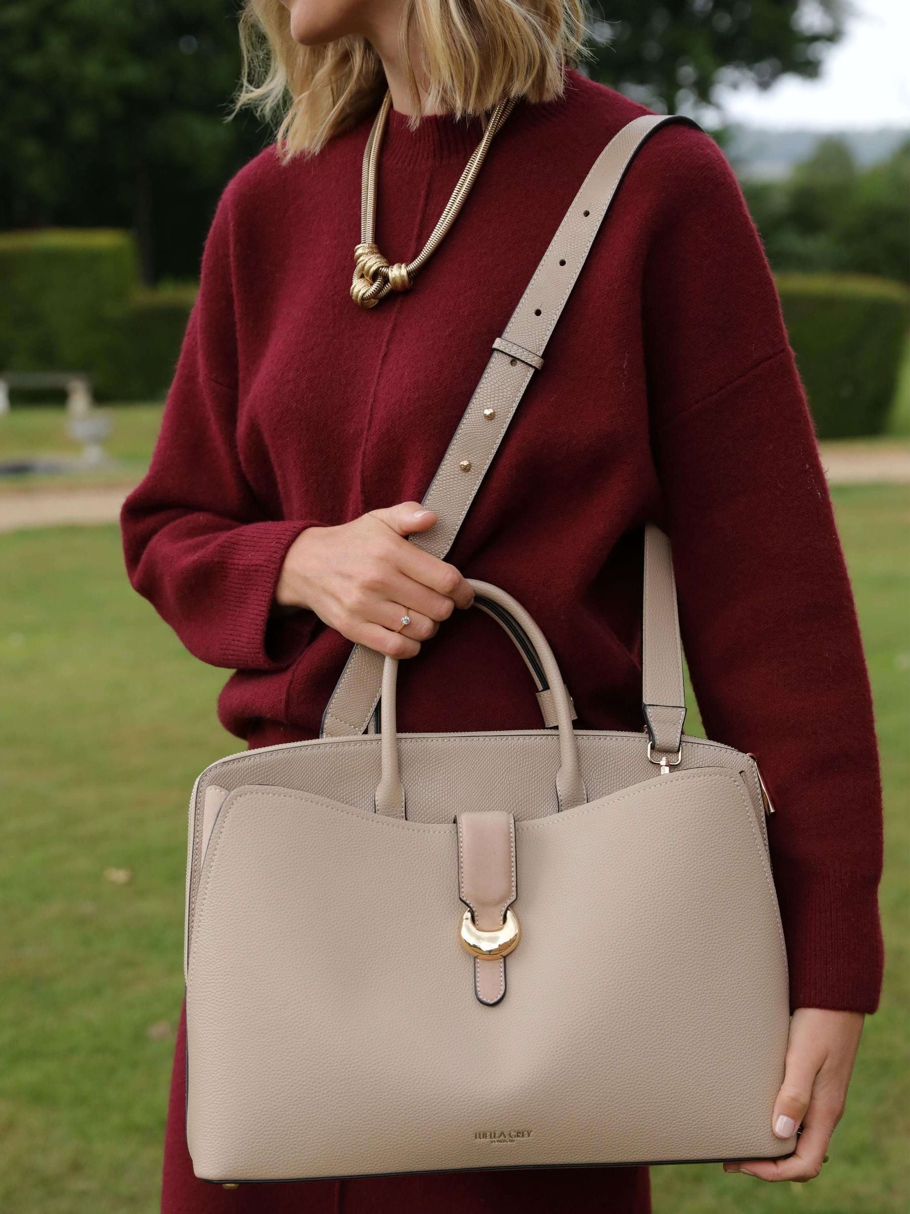 Luella Grey Taupe Carlotta Laptop Tote, imported from the UK