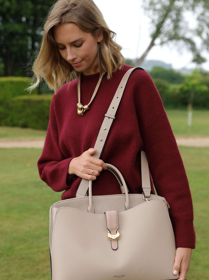 Luella Grey Taupe Carlotta Laptop Tote, imported from the UK