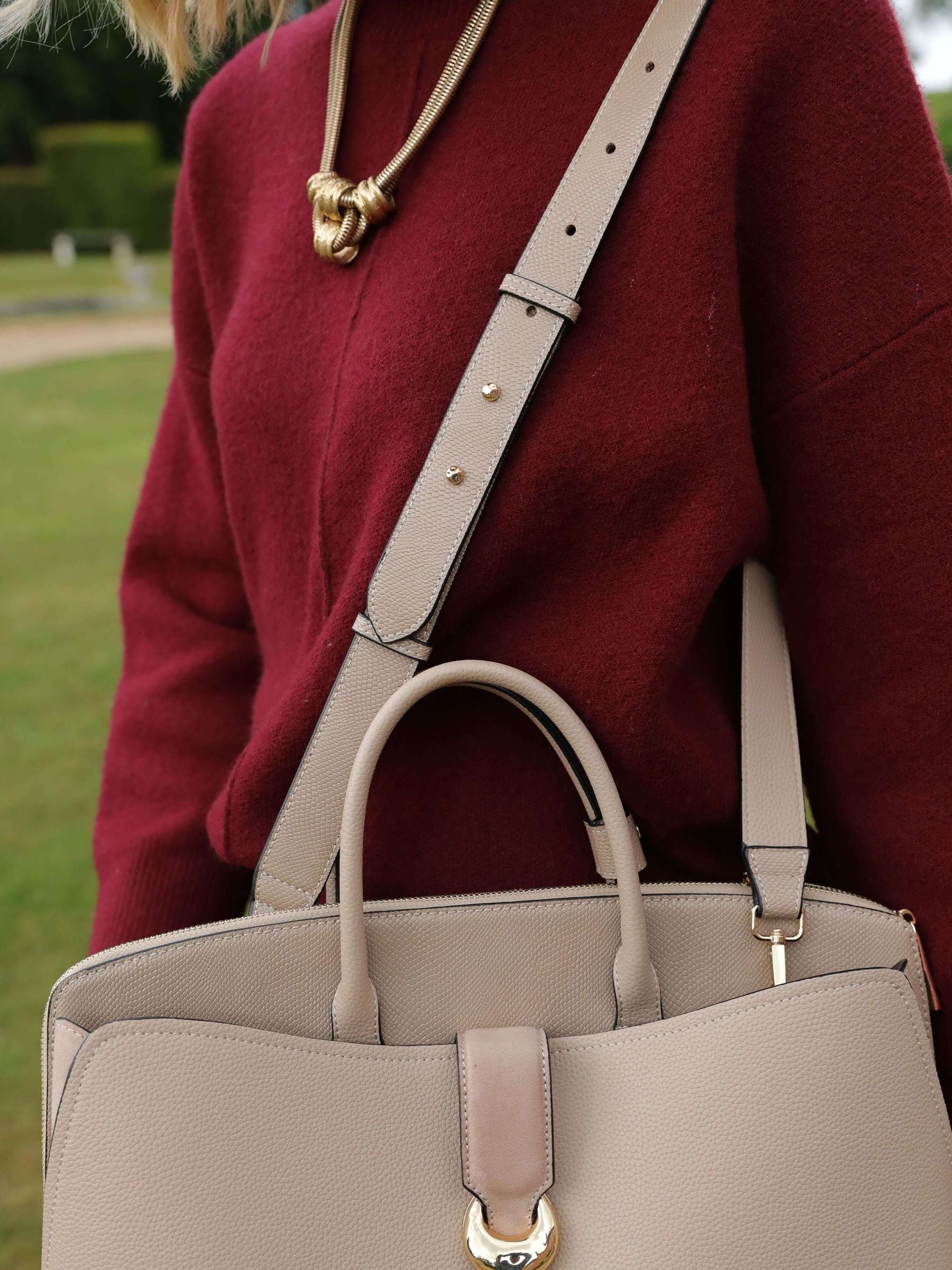 Luella Grey Taupe Carlotta Laptop Tote, imported from the UK