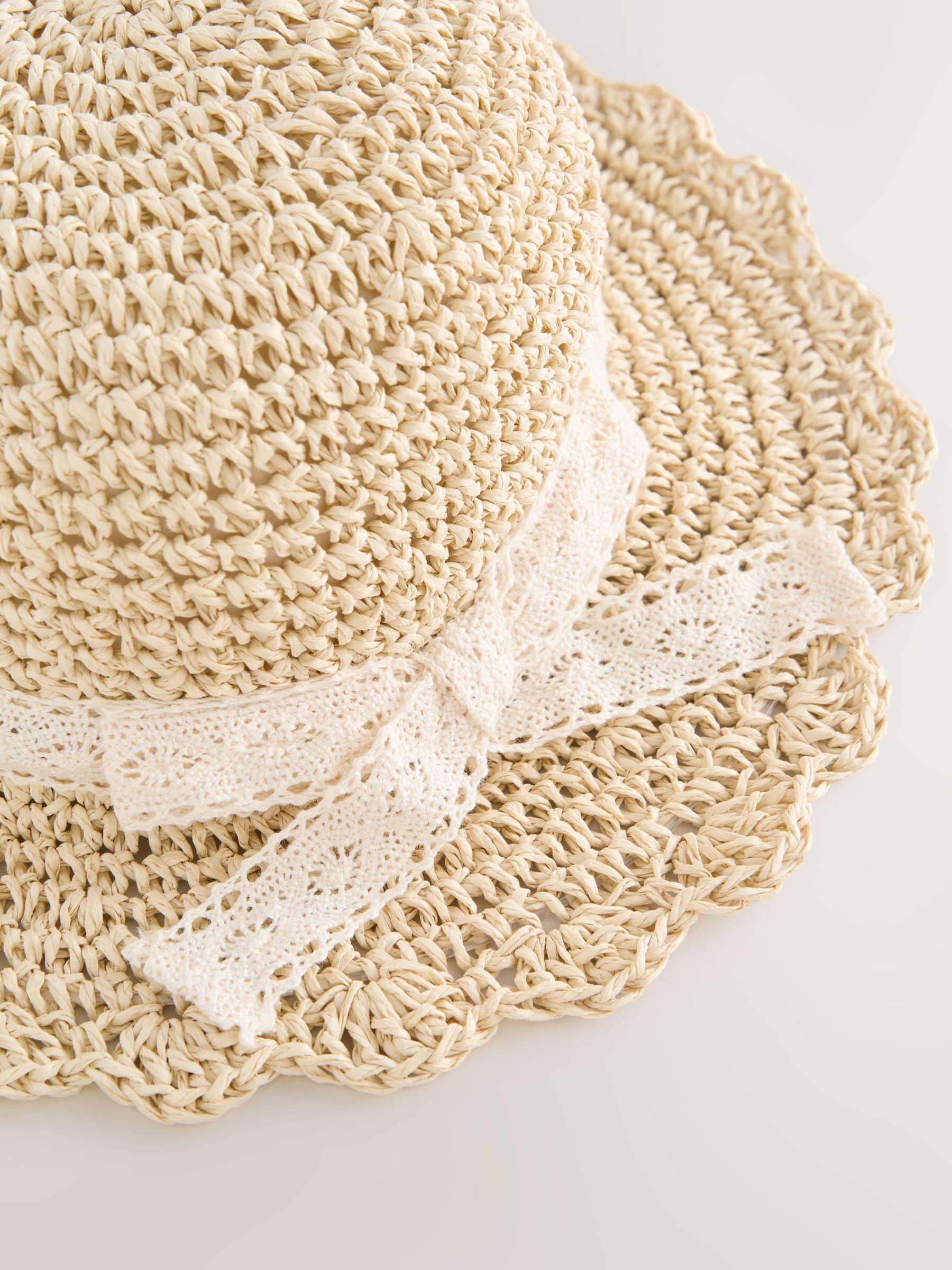 Cream straw sun hat with 3D ears and embroidered face, imported from the UK