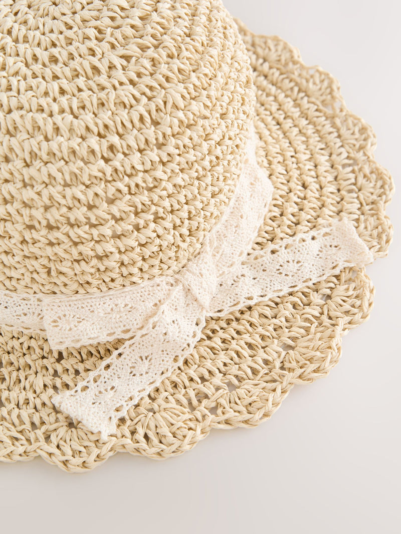 Cream straw sun hat with 3D ears and embroidered face, imported from the UK