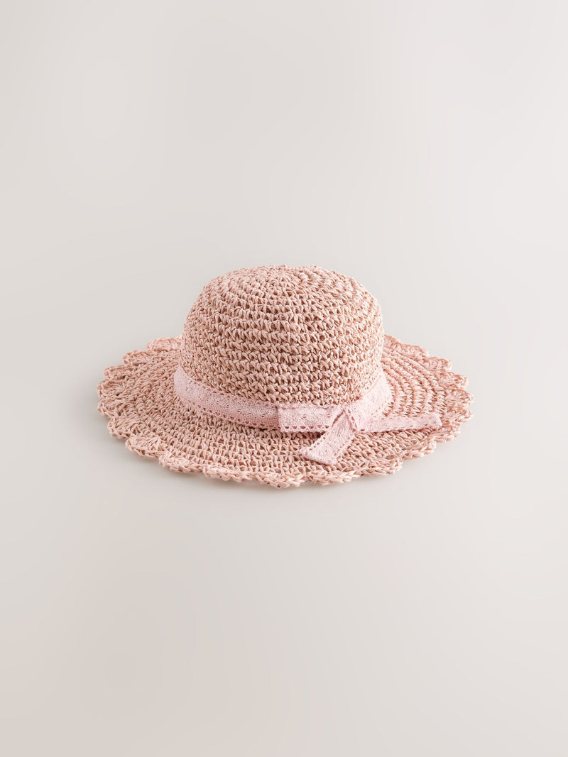 Pink Straw Sun Hat (1-13yrs)