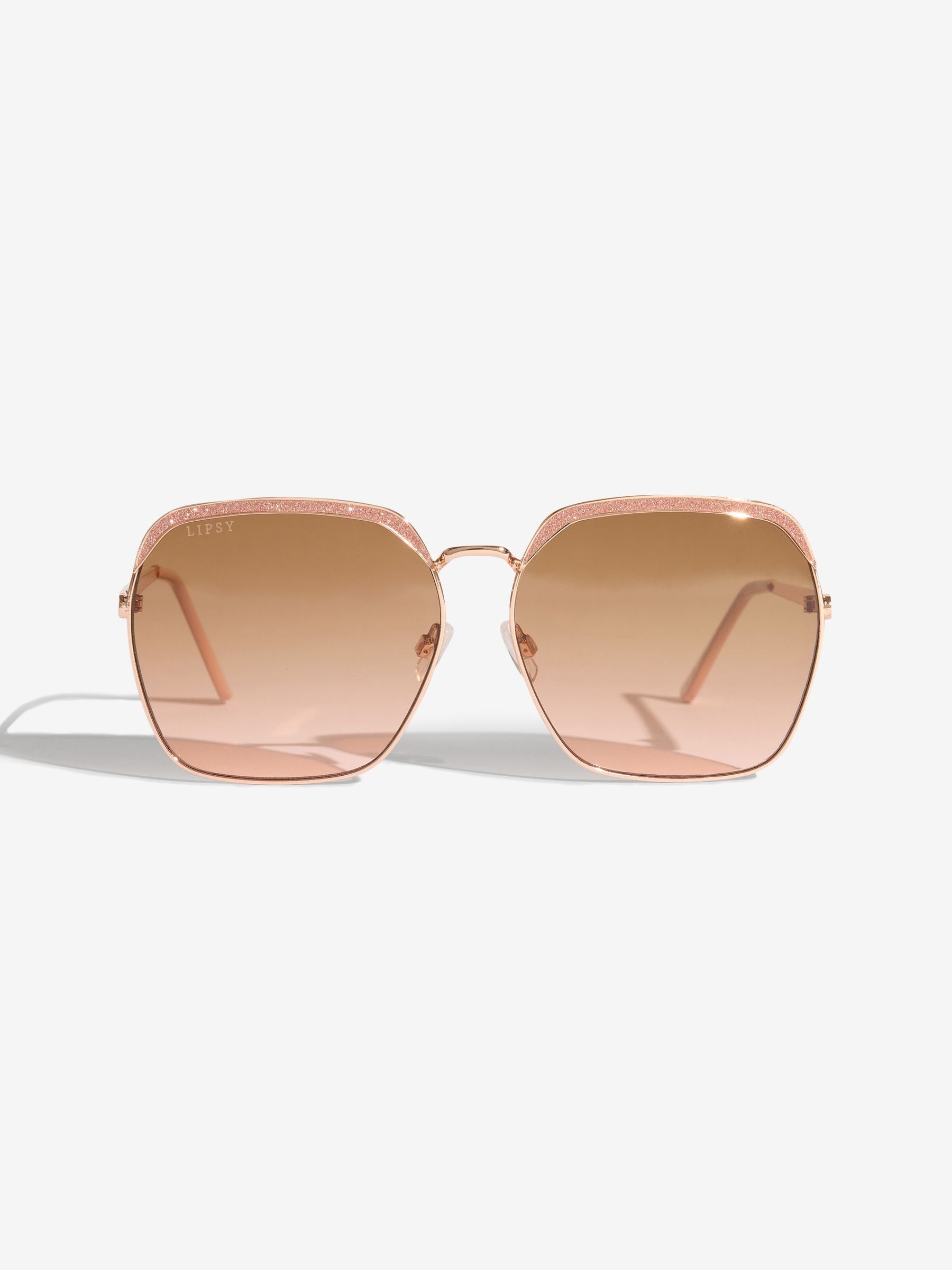 Lipsy Gold Oversized Glitter Metal Frame Sunglasses