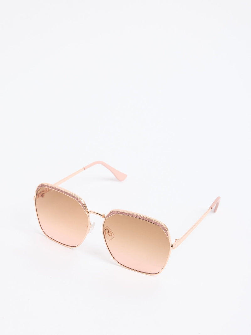 Lipsy Gold Oversized Glitter Metal Frame Sunglasses