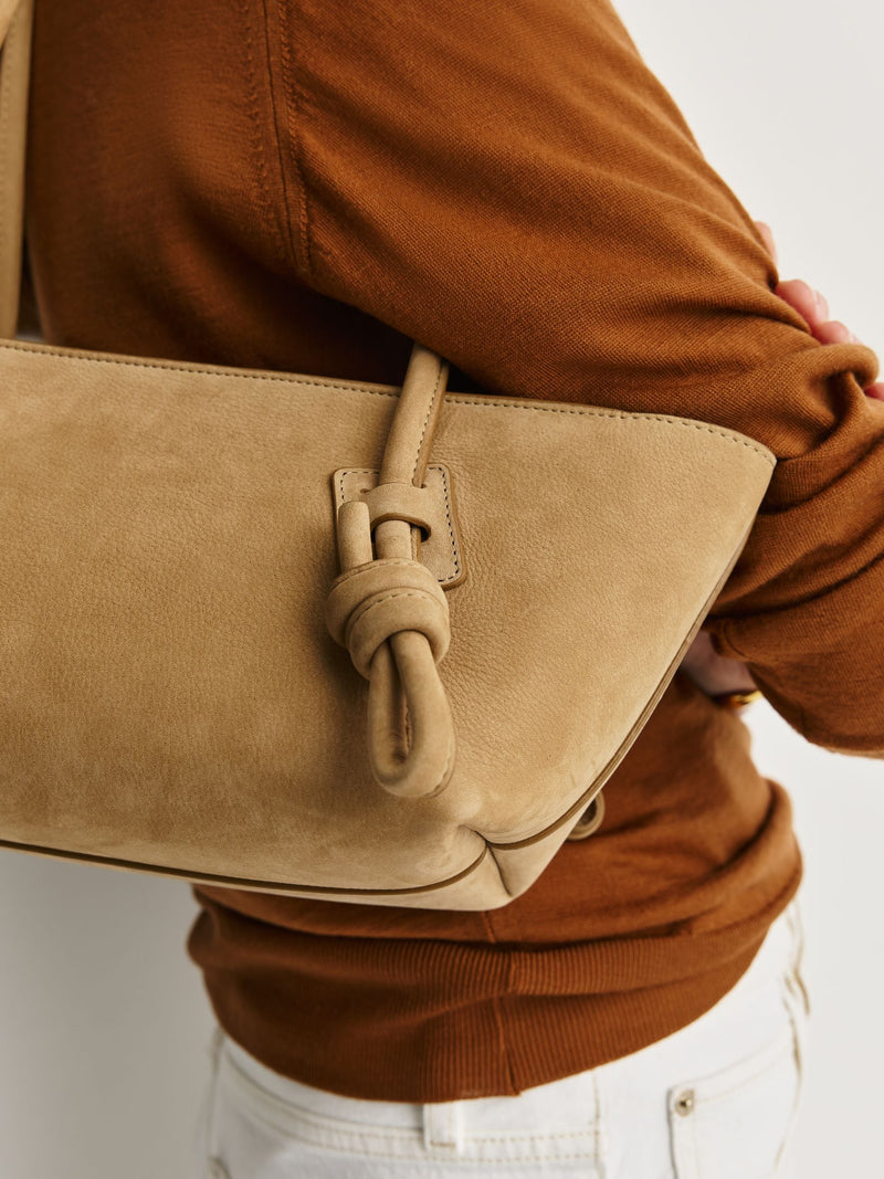 Hereu Studio Caramel Fleca Nobuck Baguette Shoulder Bag With Knotted Handle Detail