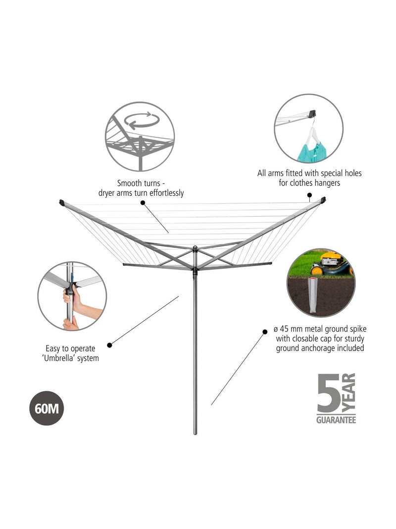 Brabantia Topspinner rotary dryer metallic grey 60m, UK version