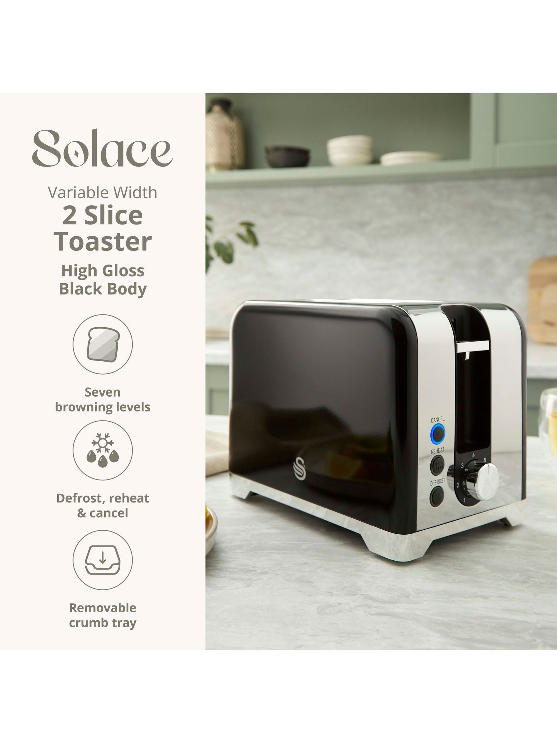Swan Black Solace 2 slice toaster - British product