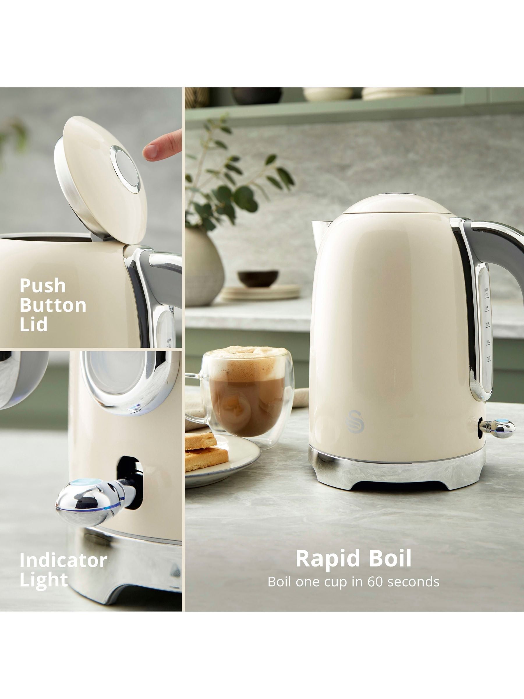 Swan Cream Solace cordless kettle 1.7L (British brand)