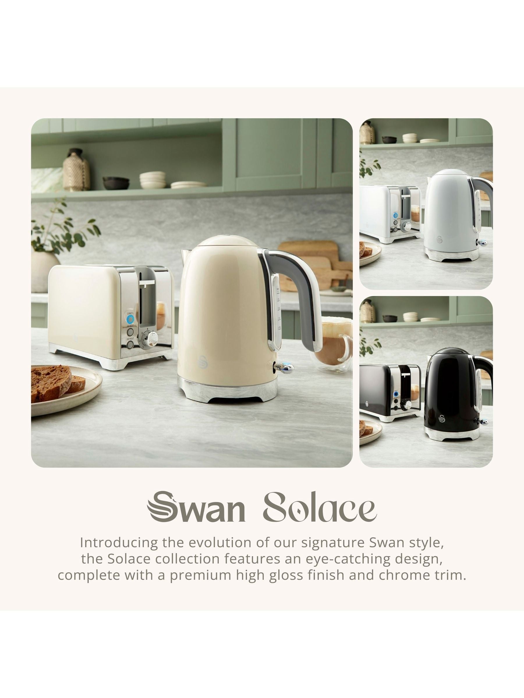 Swan Cream Solace cordless kettle 1.7L (British brand)