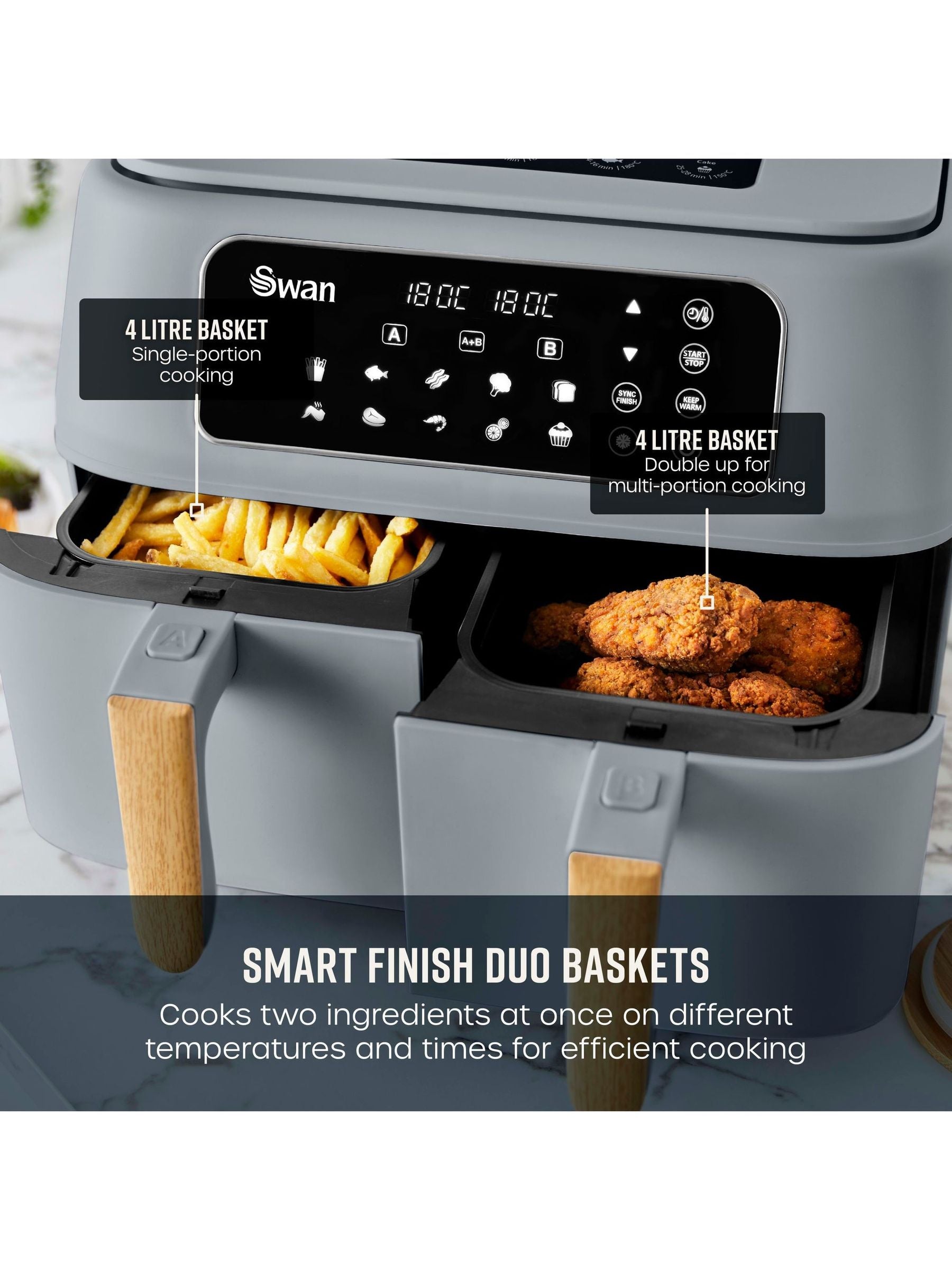 Swan Grey Nordic Duo 13-in-1 Air Fryer ONE (British brand)