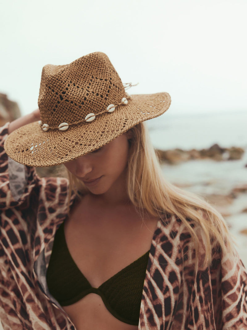 Dark natural raffia western hat in paper and polyester - British product