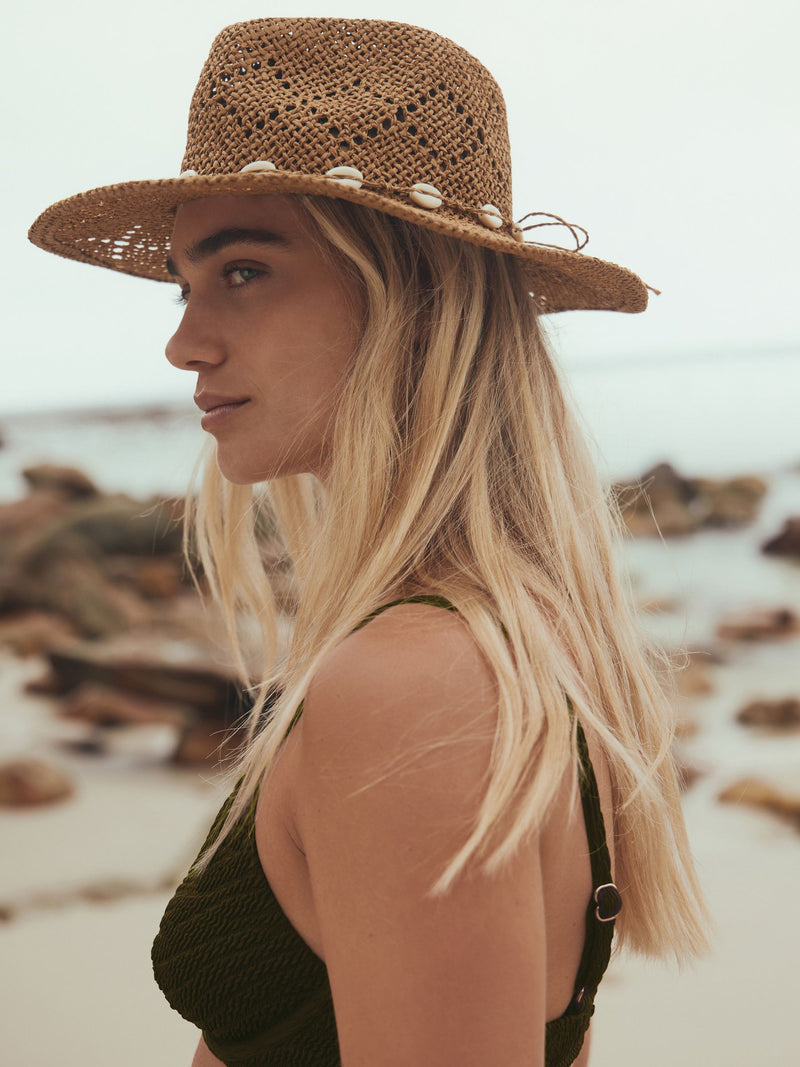 Dark natural raffia western hat in paper and polyester - British product