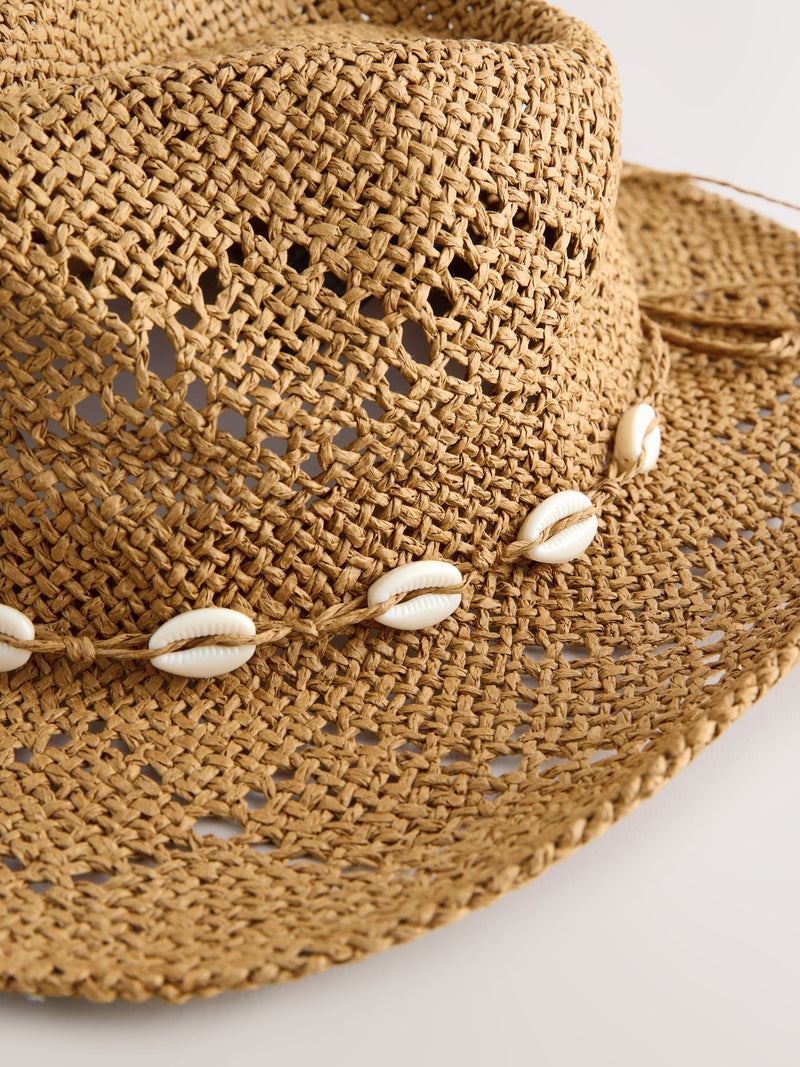 Dark natural raffia western hat in paper and polyester - British product