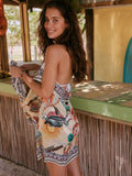 Multiway scarf sarong crab border print LENZING ECOVERO viscose, imported from the UK