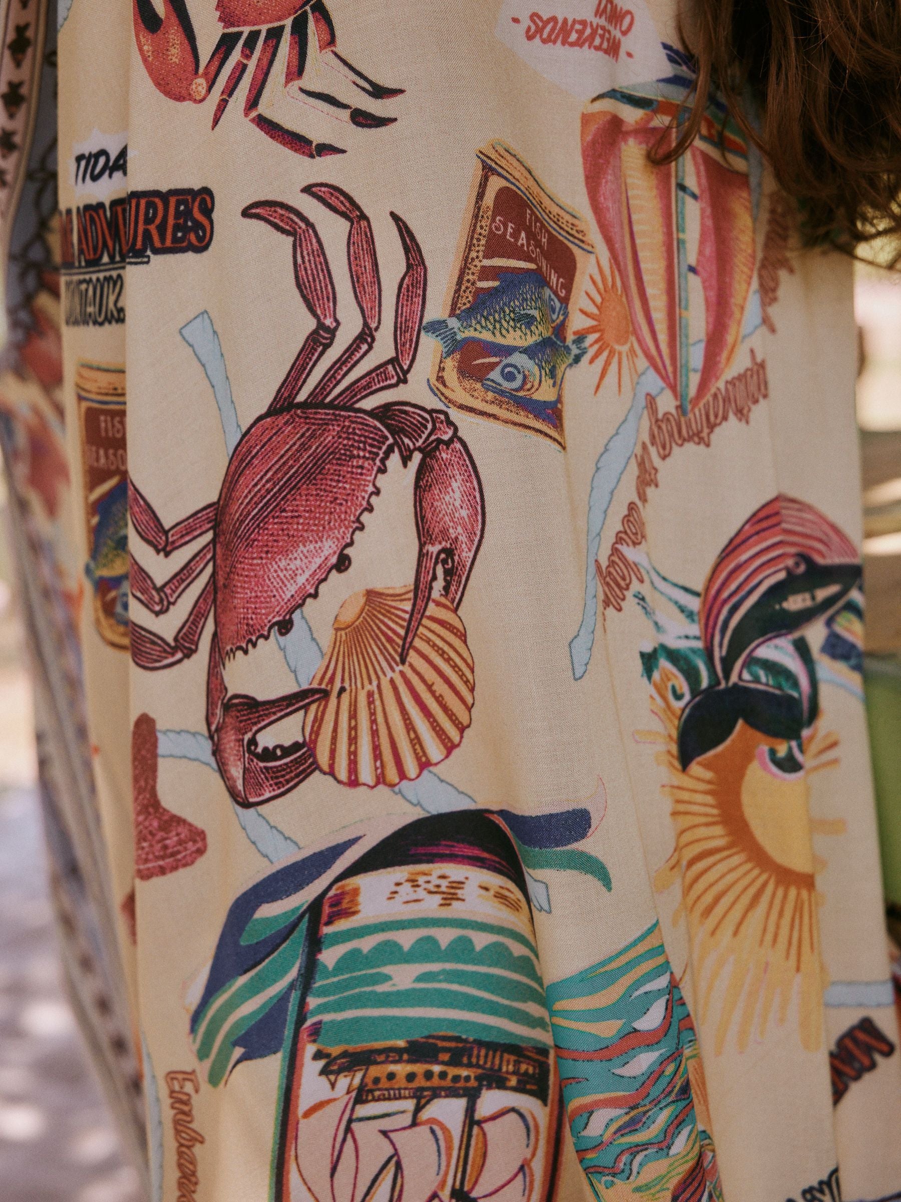 Multiway scarf sarong crab border print LENZING ECOVERO viscose, imported from the UK