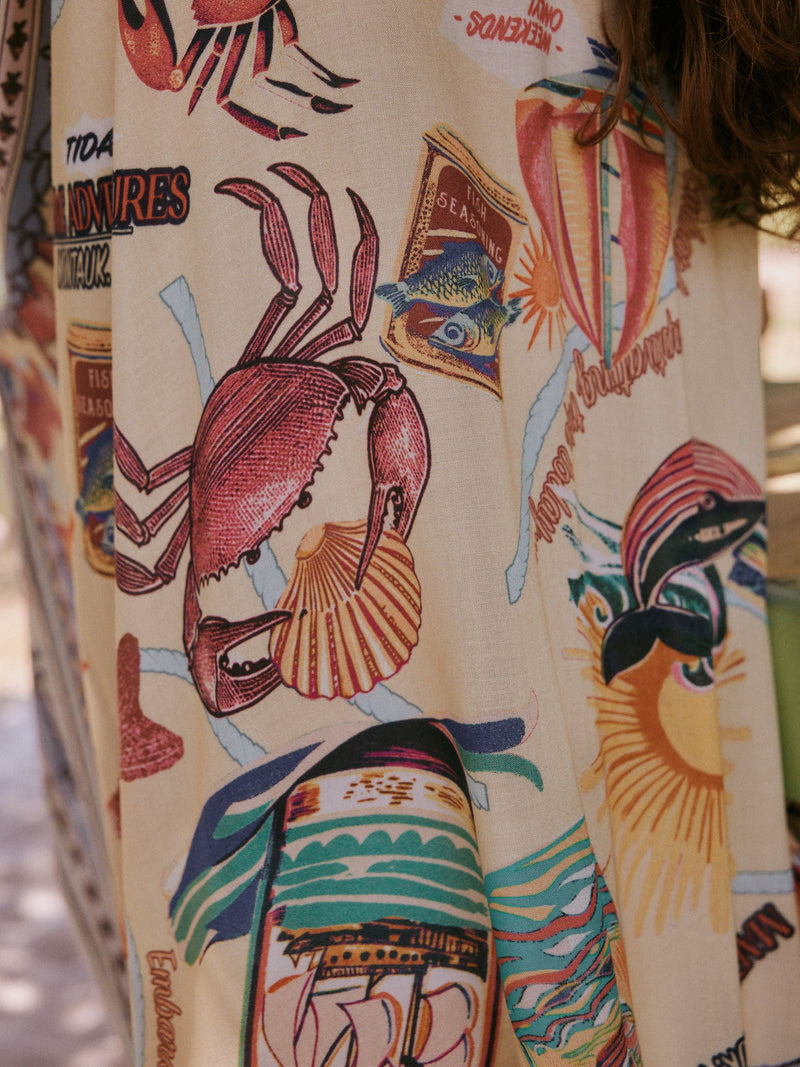 Multiway scarf sarong crab border print LENZING ECOVERO viscose, imported from the UK