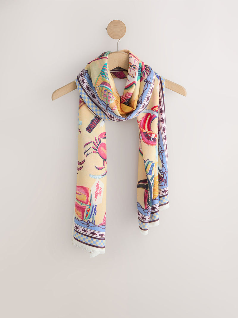 Multiway scarf sarong crab border print LENZING ECOVERO viscose, imported from the UK
