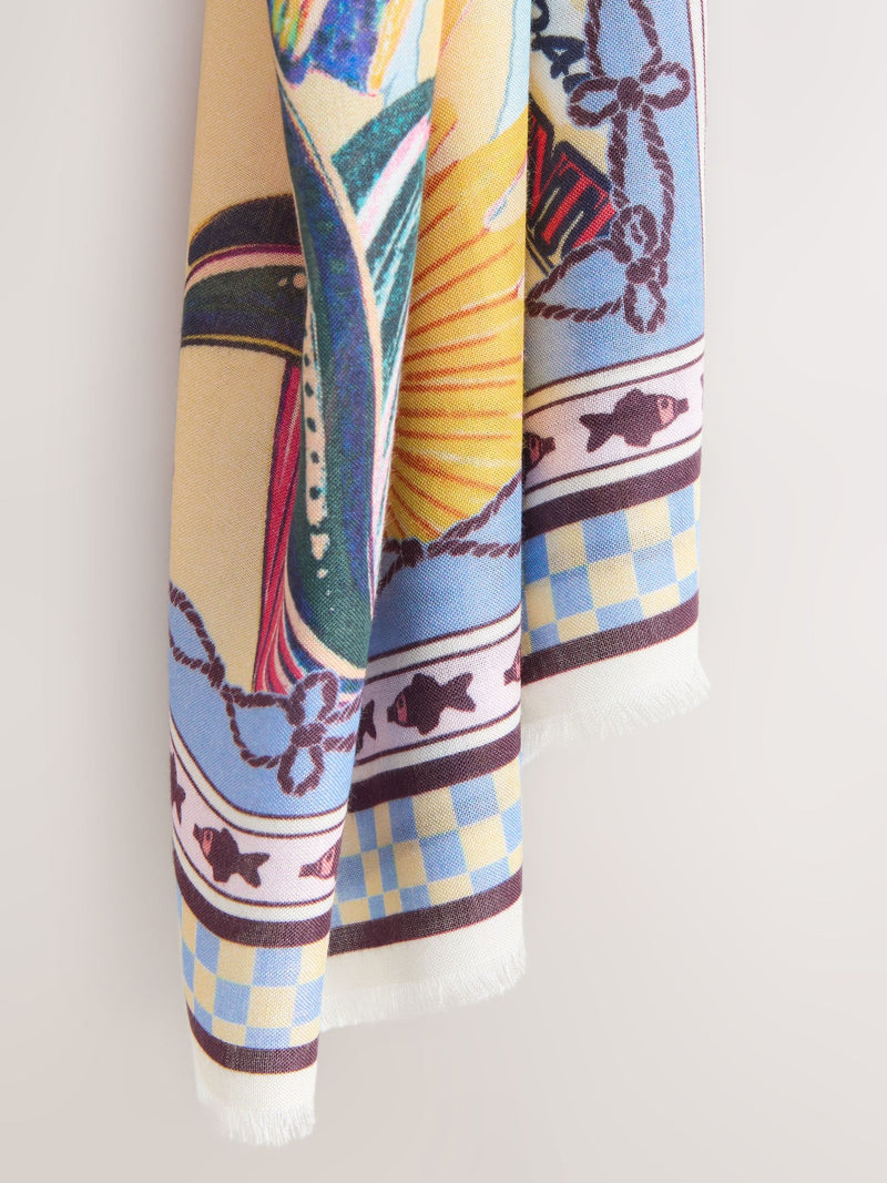 Multiway scarf sarong crab border print LENZING ECOVERO viscose, imported from the UK