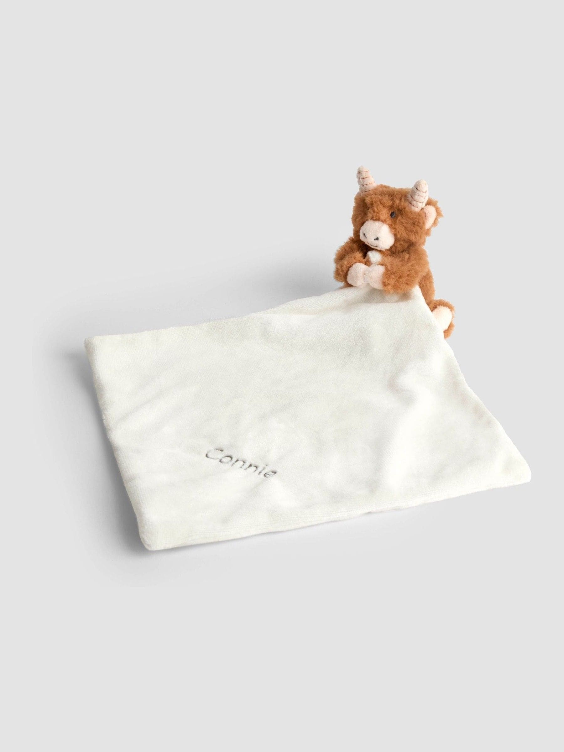 JoJo Maman Bébé Brown Highland Cow Personalised Plush Comforter